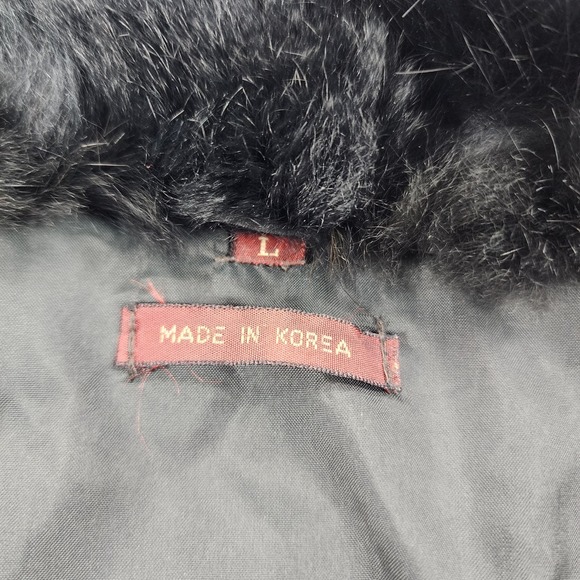 Custom WOMENS SIZE L 100% Dyed Rabbit Fur Black Jacket Lined VINTAGE 90s - Picture 8 of 16